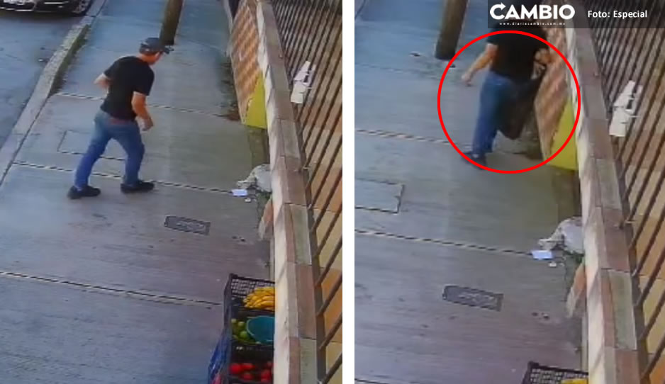VIDEO: Captan a ladrón llevándose televisión y bocina de una casa en Teziutlán