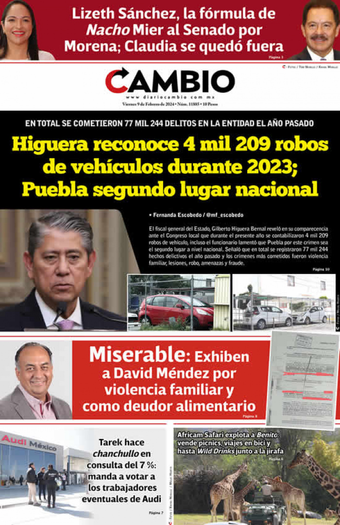 Higuera reconoce 4 mil 209 robos de vehículos durante 2023;  Puebla segundo lugar nacional