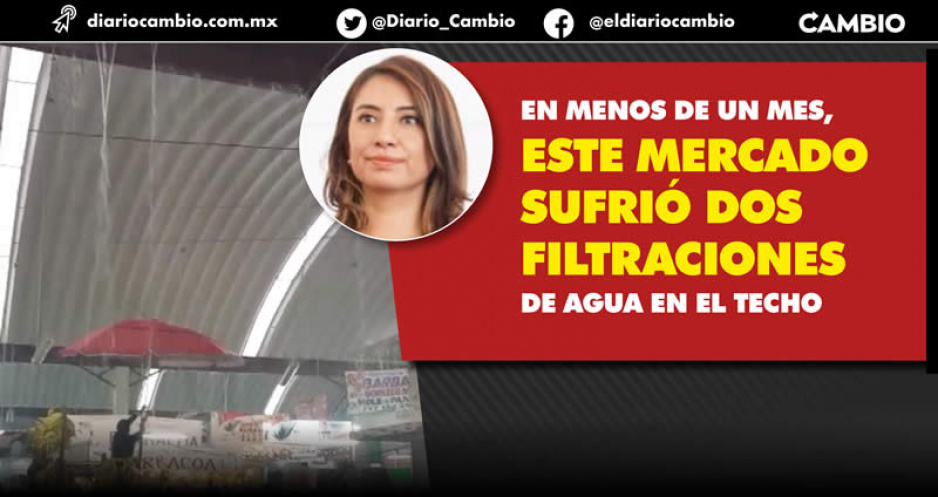 Techo chafa del mercado de Huejotzingo colapsa por segunda vez: la alcaldesa culpa a la ceniza volcánica