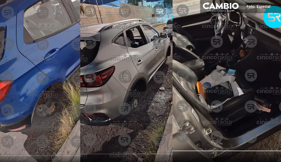 ¡Qué poca! Dejan sin llantas y con las ventanas rotas a cuatro autos cerca del hospital Ángeles (VIDEO)
