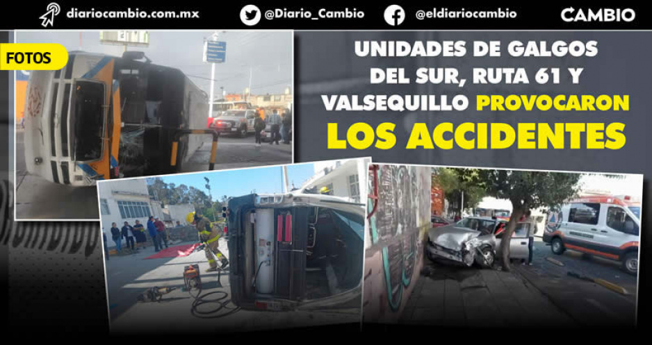 Rutas del transporte público dejan 38 lesionados por choques y volcaduras