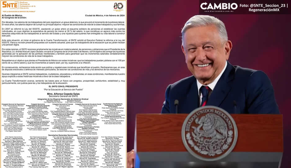 SNTE Puebla respalda iniciativas de pensiones y jubilaciones de AMLO