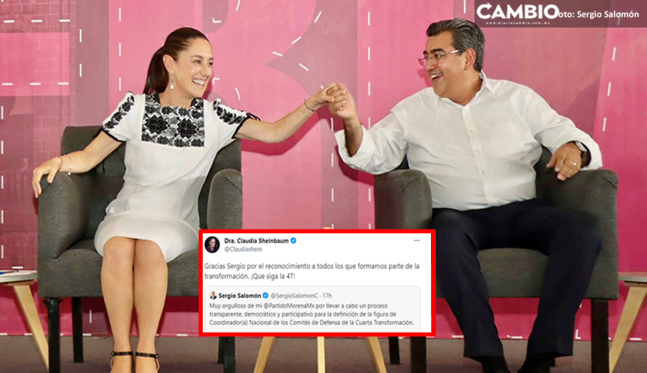 Sheinbaum agradece respaldo de Sergio Salomón: “la  4T continuará”