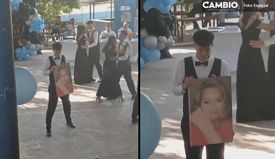 ¡Conmovedor! Joven baila un “vals” con foto de su mamá fallecida (VIDEO)