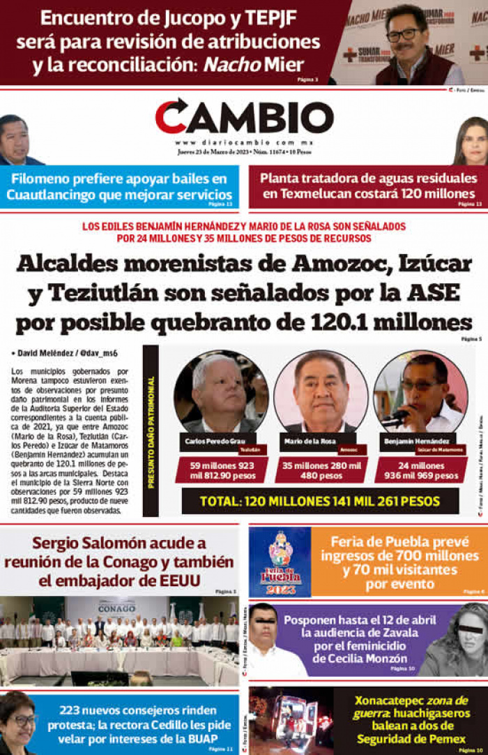 Alcaldes morenistas de Amozoc, Izúcar y Teziutlán son señalados por la ASE por posible quebranto de 120.1 millones