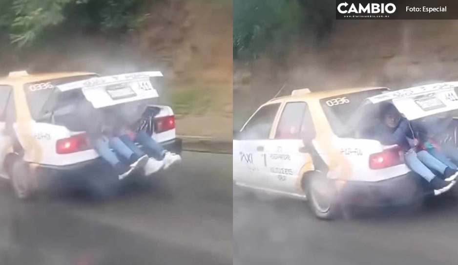 ¡Todavía caben! Taxista lleva a pasajeros hasta en la cajuela (VIDEO)