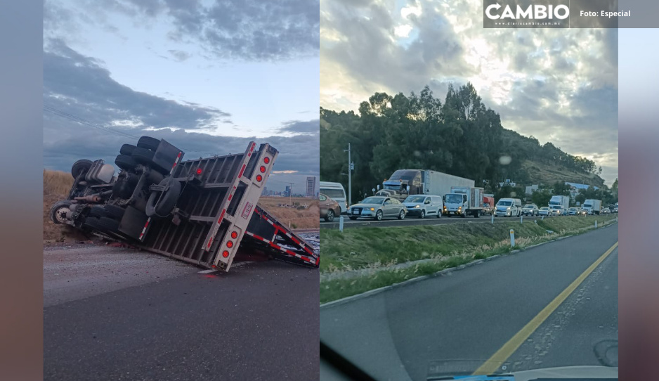 Aparatosa volcadura provoca tráfico desquiciante en la Atlixcáyotl