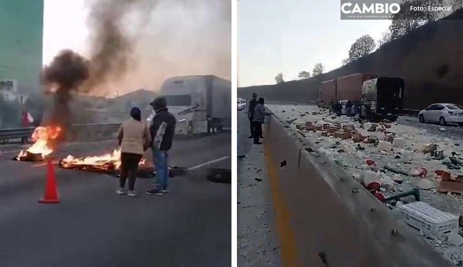 ¡Toma tus precauciones! Entre accidente y manifestantes paralizan la autopista Puebla-México (VIDEO)