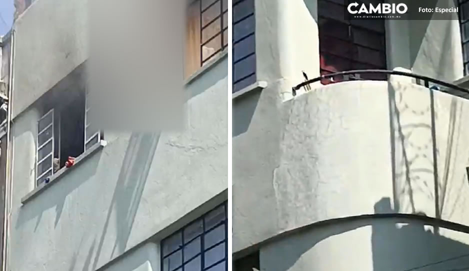 FUERTE VIDEO: Joven resbala y cae 15 metros de altura por intentar salvarse de incendio en CDMX