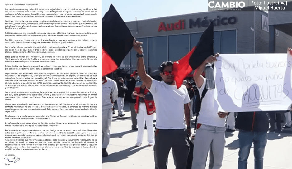 Presidente de Audi México llama a reanudar negociaciones para resolver conflicto laboral