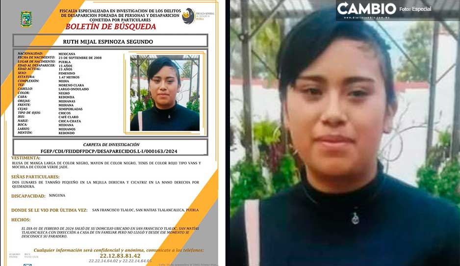 ¡Ayúdala a regresar a casa! Ruth Mijal de 15 años de edad desapareció en Tlalancaleca