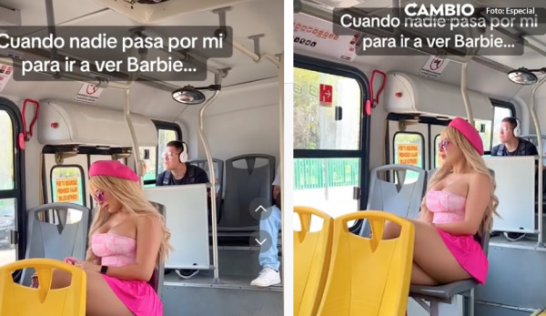 Tiktoker sorprende con atrevido outfit en autobús para ir a ver Barbie (VIDEO)