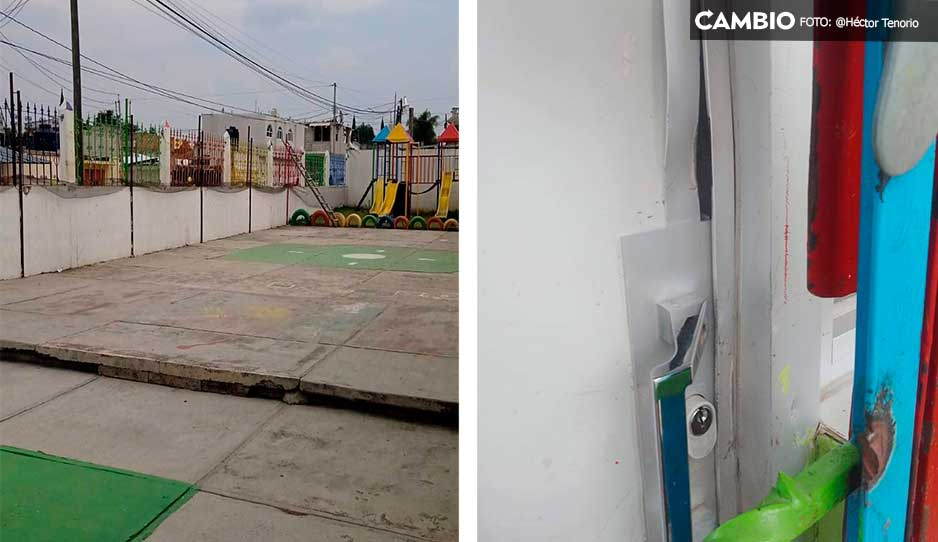 Crimen al alza en Tlahuapan: Ladrones se roban malla sombra de preescolar