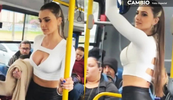 Abuelito casi se infarta tras ver a sexy modelo en el autobús (VIDEO)