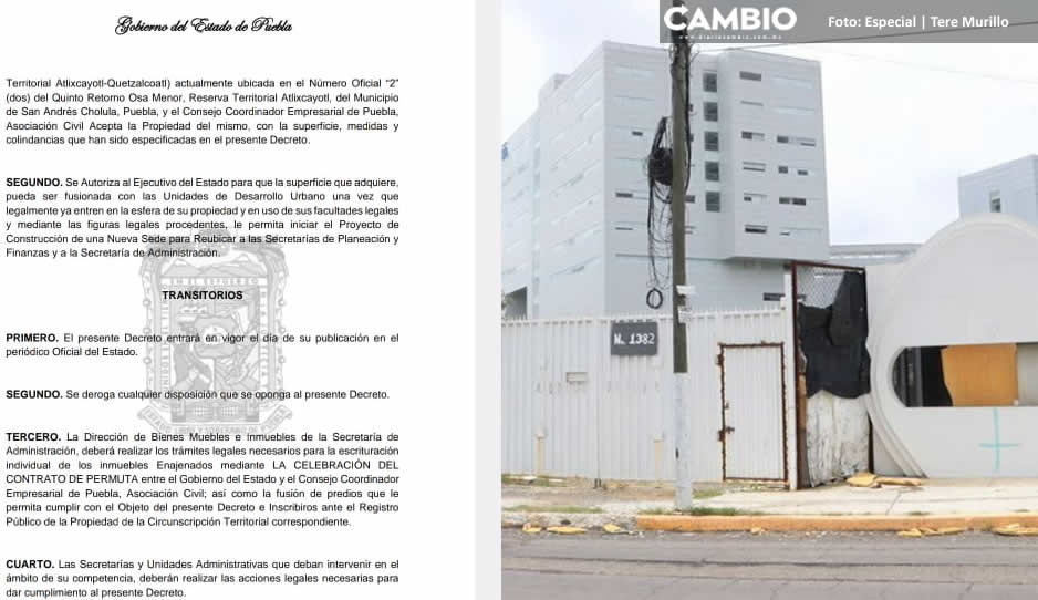 Gobierno de Puebla busca construir nueva sede de Planeación y Finanzas en predio de Cúmulo de Virgo