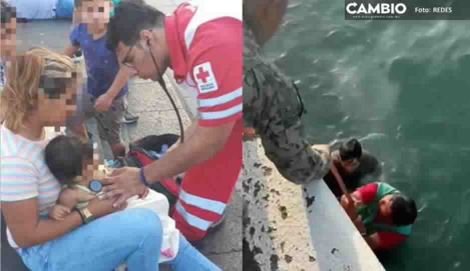 ¡De miedo! Bebé cae al mar con todo y carriola en el malecón de Veracruz (VIDEO)