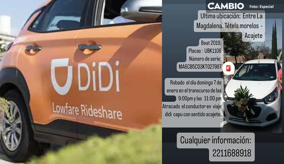 Se hacen pasar por pasajeros y roban auto a conductor de Didi en Puebla