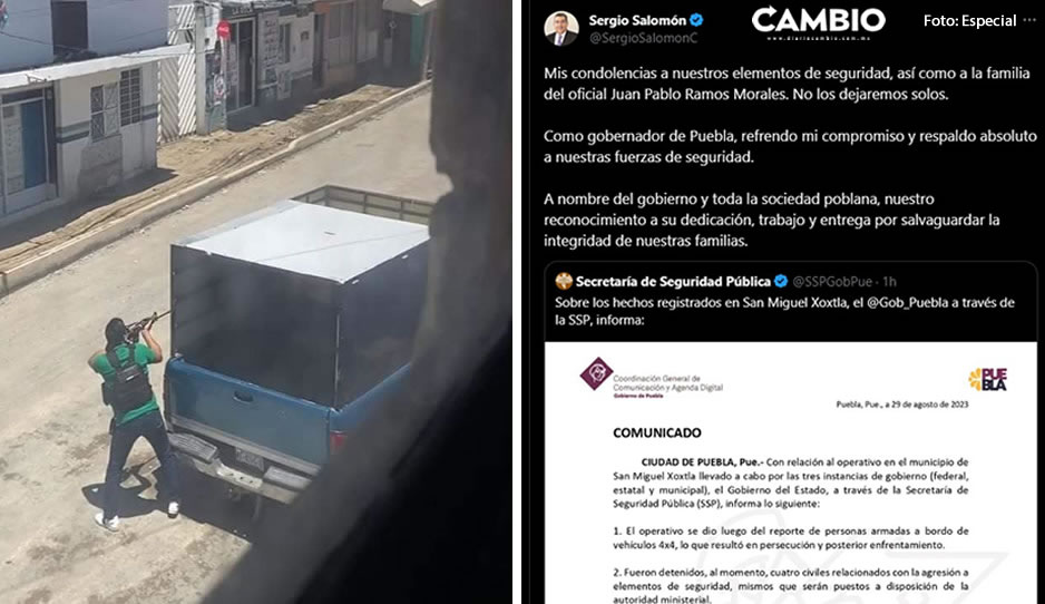 Sergio Salomón lamenta muerte del policía durante balacera en Xoxtla