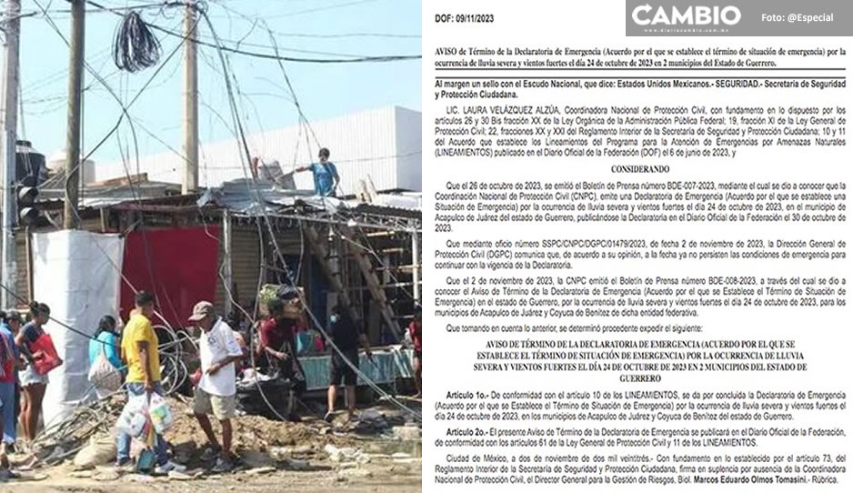 Gobierno federal da por concluida declaratoria de emergencia en Acapulco por Otis