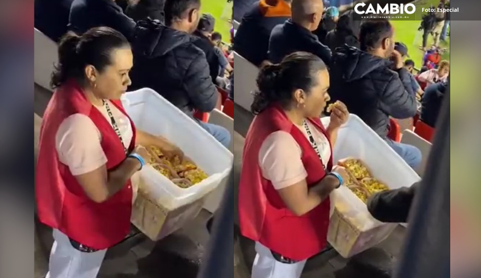 ¡Mi primera chambaaaa! Vendedora de palomitas se come su venta durante partido de la Liga MX