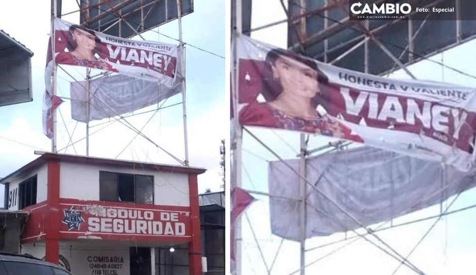 Colocan propaganda a favor de Vianey García en módulo de seguridad de Texmelucan