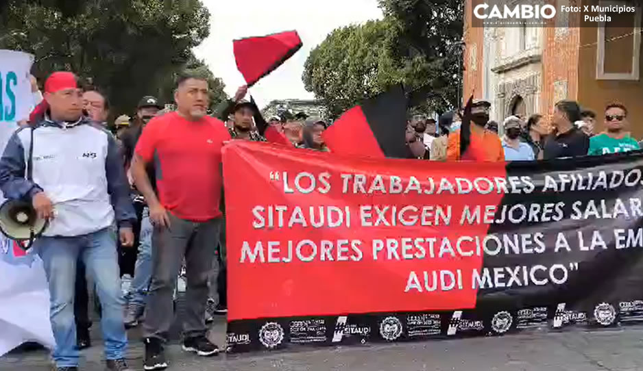 Sindicalizados y la UNT realizan marcha en apoyo a SITAUDI en Puebla (VIDEO)