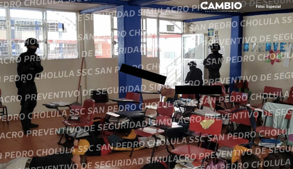 SSC de San Pedro Cholula ejecuta simulacro de seguridad en escuela de Momoxpan
