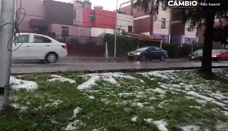 ¡Puebla se pinta de blanco! Se registra fuerte lluvia y granizada (VIDEOS)