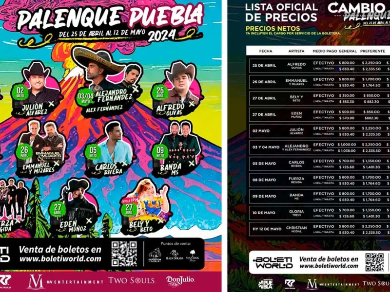 ¡Ya salieron! Estos son los precios de los boletos del Palenque en la Feria de Puebla 2024