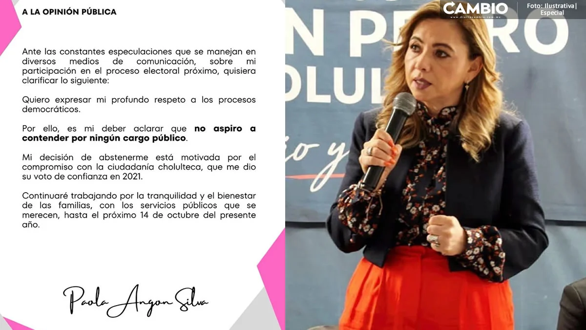 OFICIAL: Descarta Paola Angon buscar reelección en San Pedro Cholula