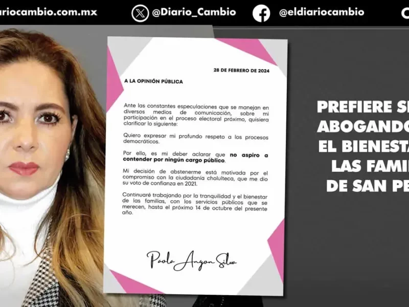 Paola Angon oficializa no participar por algún cargo público en las próximas elecciones