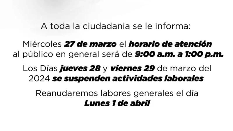 ¡Atención! Estas fechas se suspenderán actividades en Cuautlancingo