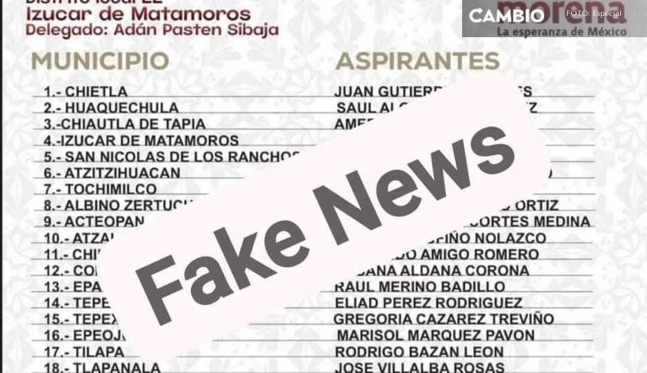 Morena revela que lista del distrito 22 de candidatos a alcaldías es falsa