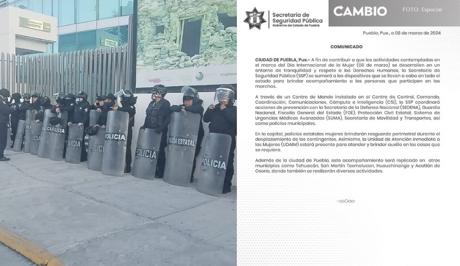 8M en Puebla: SSP dará acompañamiento a contingentes en las marchas