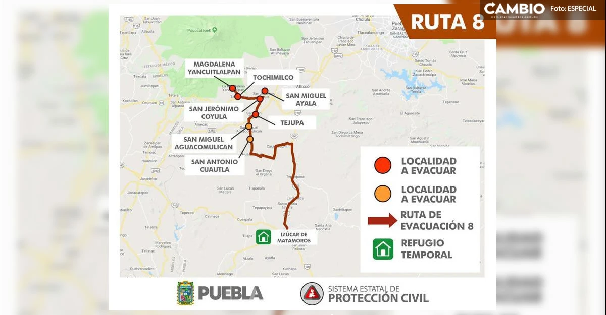 Ante la caída de ceniza en Tochimilco, revisan rutas de evacuación