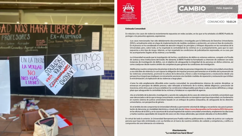 Alumnas de la Ibero Puebla cuelgan tendedero de denuncias contra trabajadores del plantel