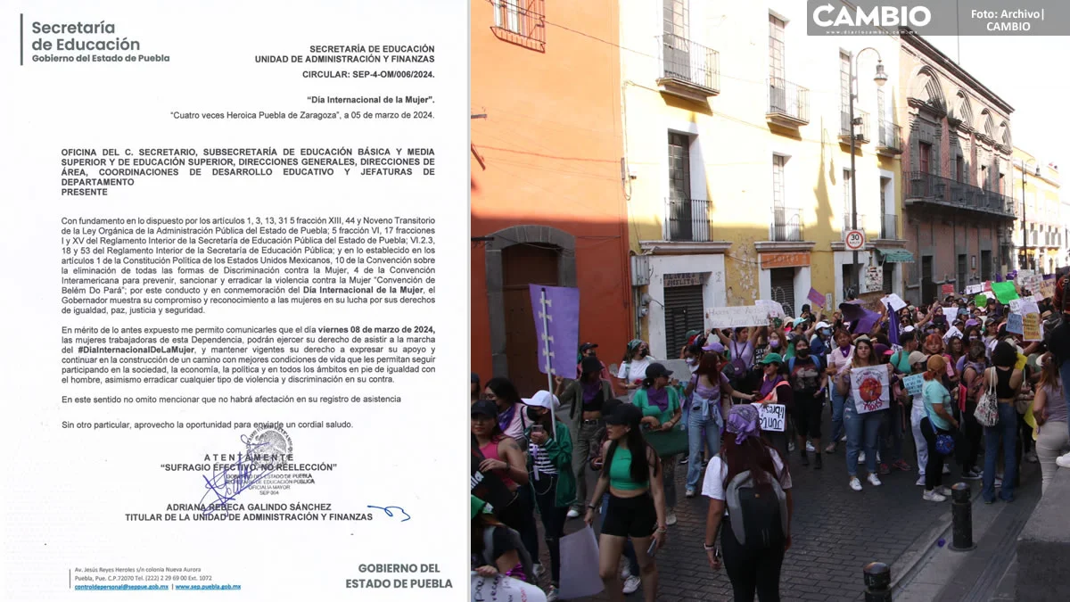 Trabajadoras pueden asistir a la marcha del 8M en Puebla: SEP