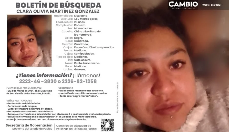 ¡Ayúdanos a encontrarla! Desaparece Clara Olivia en San Nicolás de los Ranchos