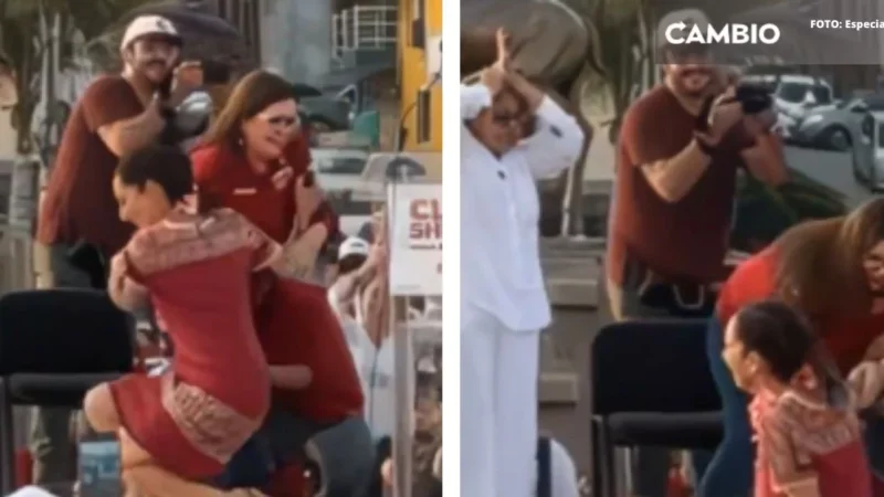 VIDEO: Sheinbaum sufre caída al bailar en su visita de campaña a Sinaloa