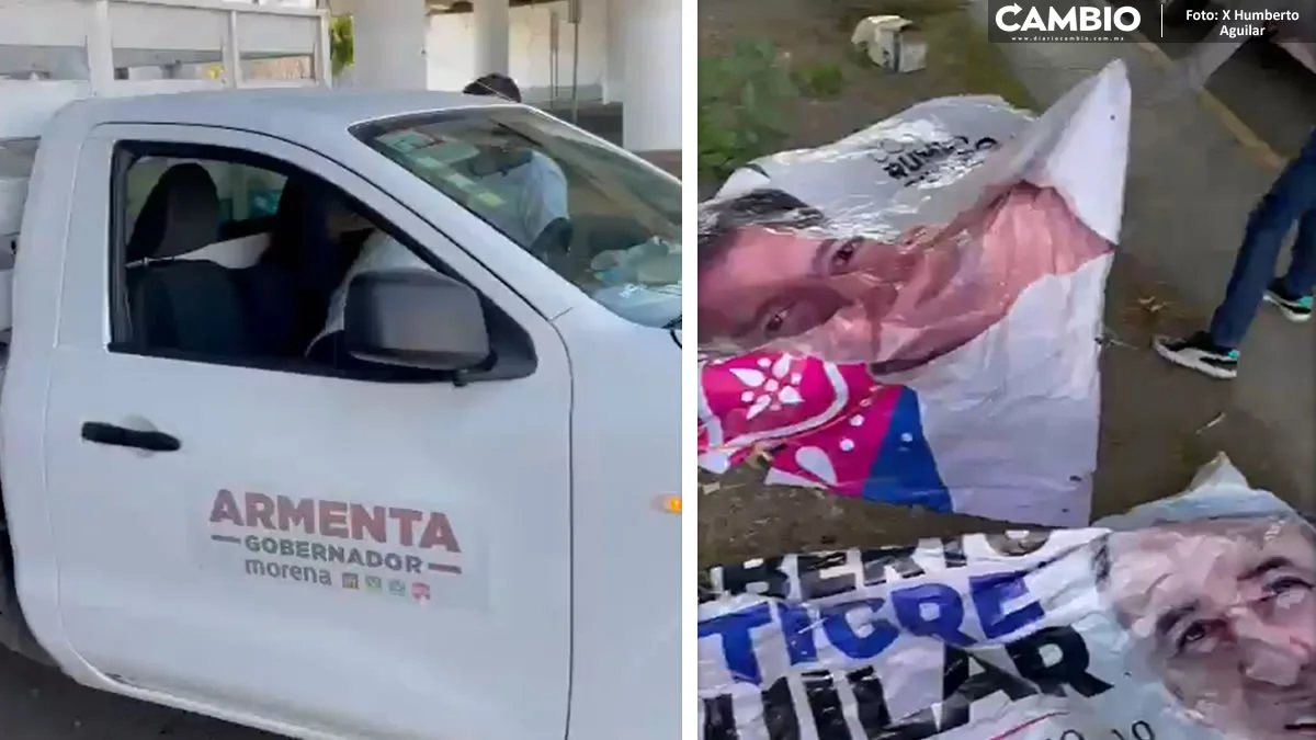 ‘El Tigre' exhibe a “delincuentes electorales” bajando publicidad del PAN en camioneta de Armenta (VIDEO)