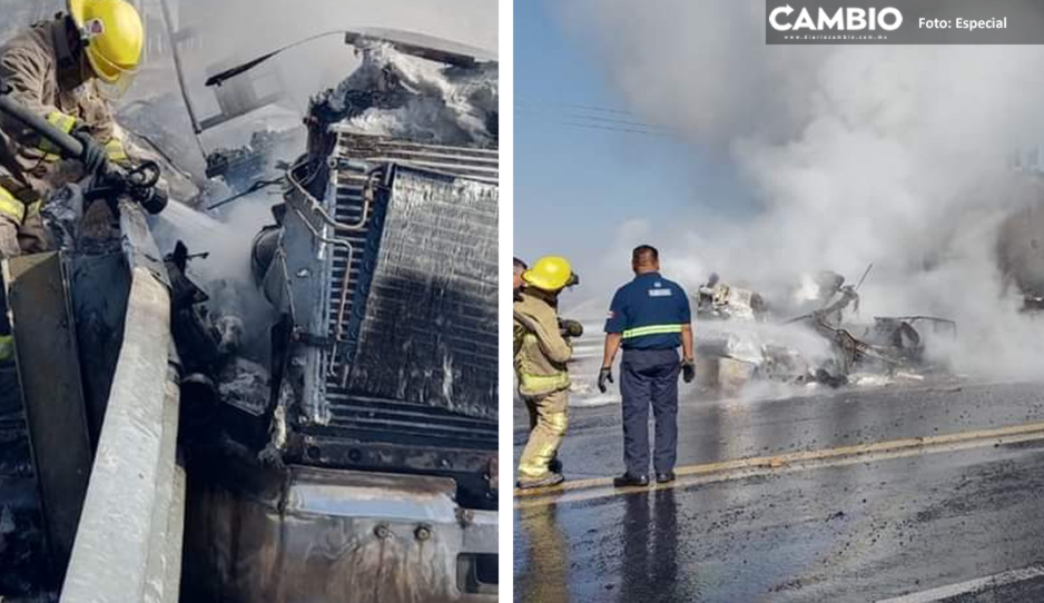Incendio de Pipa cierra circulación en la autopista Tehuacán-Oaxaca en ambos sentidos