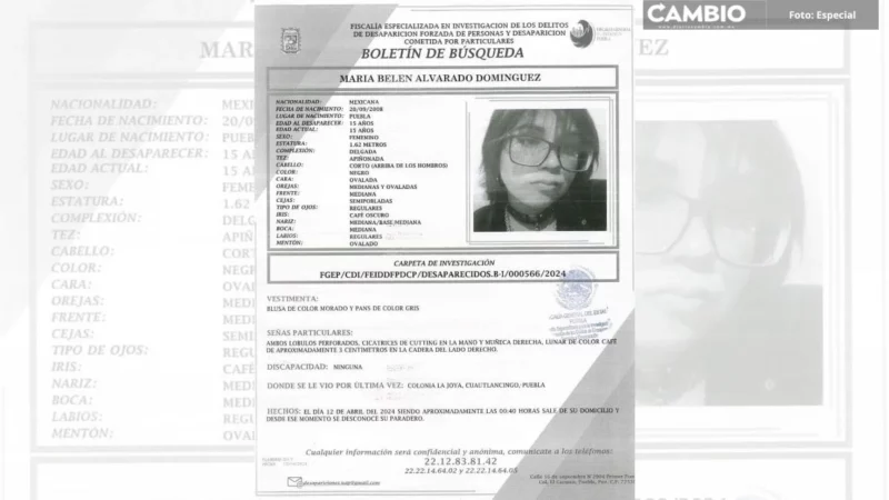 ¡Ayúdanos a encontrarla! María Belén tiene 15 años y desapareció en Cuautlancingo