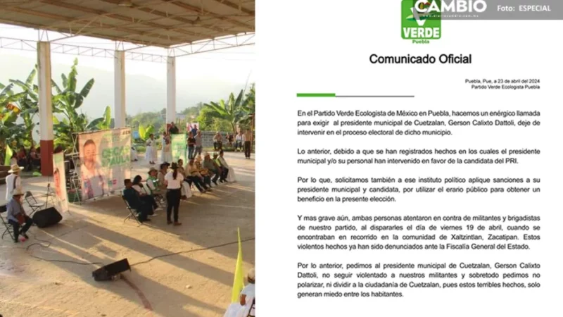 Partido Verde denuncia ante la FGE a alcalde de Cuetzalan por ataque armado a sus brigadistas