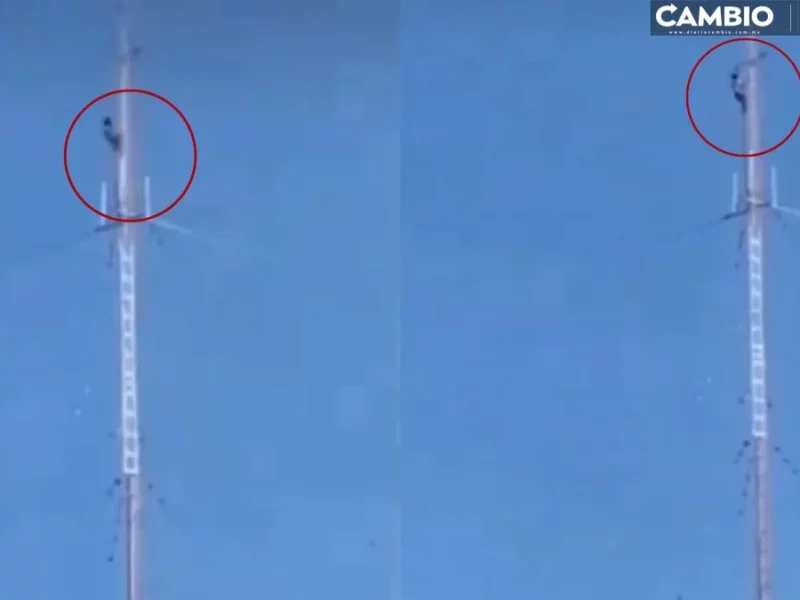 VIDEO: Joven drogado sube a antena en Tlaxcala y se lanza al vacío