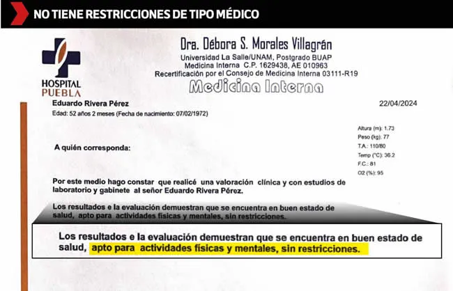 constancia de no restricciones médicas Eduardo Rivera