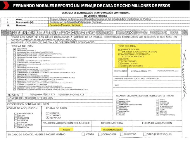 Fernando Morales reportó un  menaje de casa de ocho millones de pesos