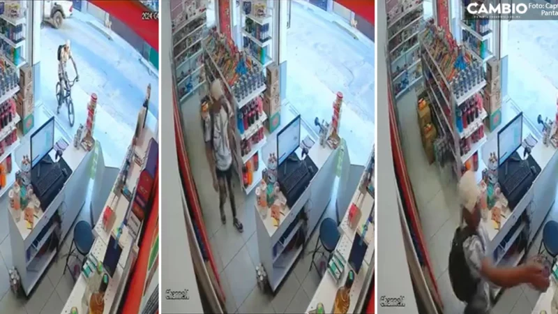¡Qué bárbaro! Un individuo roba botella de licor en tienda de San Pedro Cholula (VIDEO)