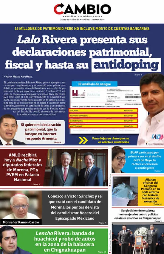 Epaper: Lalo Rivera presenta sus declaraciones patrimonial, fiscal y hasta su antidoping