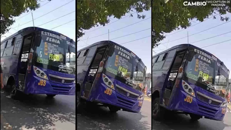 Microbús se queda sin llantas durante recorrido en Puebla