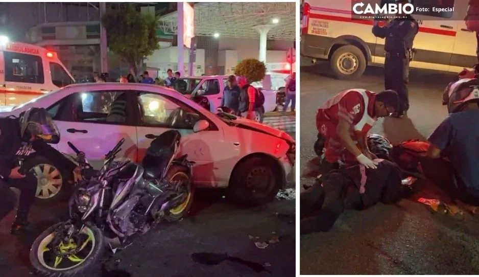 Cafre da vuelta prohibida y atropella a motociclistas en Tehuacán; están graves
